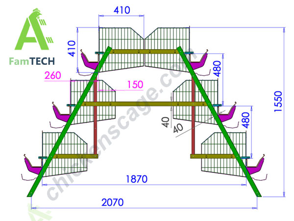 a type 3 tier layer cage dimension drawings